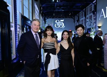 NEW YORK, NEW YORK - MAY 28: (L-R) Alec Baldwin, Hilaria Baldwin, Maria Cornejo and Herman Cornejo attend American Ballet Theatre's 2025 Spring Gala celebrating its 85th Anniversary at Cipriani South Street on May 28, 2025 in New York City. (Photo by Eugene Gologursky/Getty Images for American Ballet Theatre)