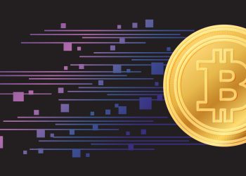 Golden coin with digital abstract lines and squares