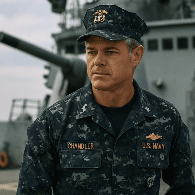 Eric Dane as Captain Tom Chandler in The Last Ship, portraying resolute naval leadership amidst global crisis.