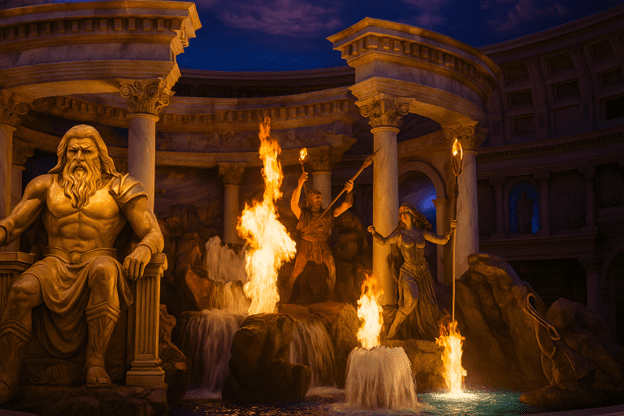 Animatronic fire and water show at Caesars Palace’s Fall of Atlantis