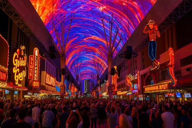 Crowds enjoy the dazzling Viva Vision light show on Fremont Street