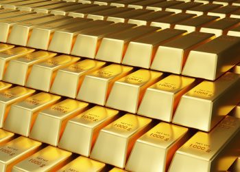 Close-up 3D animation view of fine gold bars.