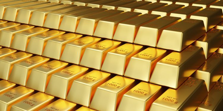 Close-up 3D animation view of fine gold bars.