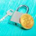 Gold bitcoin and padlock