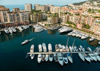 A view of the Port de Fontvieille and the high rise buildings in Monaco