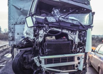 Cabin of a truck injured during an accident