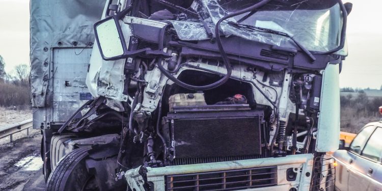 Cabin of a truck injured during an accident