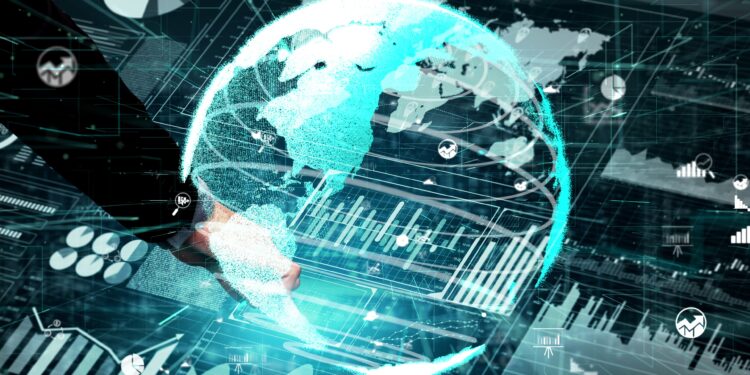 Conceptual business dashboard for financial data analysis . 3D render computer graphic .