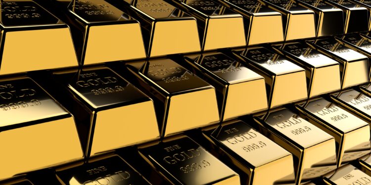 Golden bars. Precious metal ingots. Business background. Finance and banking concept. 3D illustration.