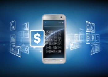 Vector illustration in a realistic style the concept of mobile payments using the application on your smartphone. Illustration of the smartphone and bank cards on an abstract background.