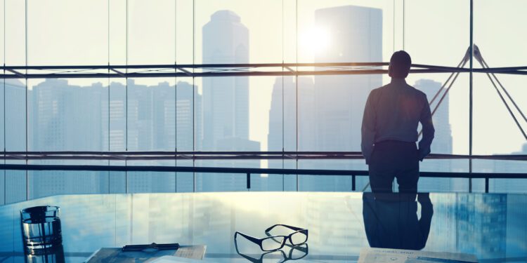 Businessman in a big office