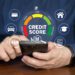 Credit score concept, Person use smartphone with virtual credit score icon for chart with credit history values. Online credit score ranking check. student loan, mortgage and payment cards.