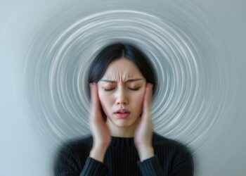 Dizziness effects: Portraying woman experiencing vertigo, capturing physical confusion, emotional impact of balance challenges, health struggles, wellness, medical issues
