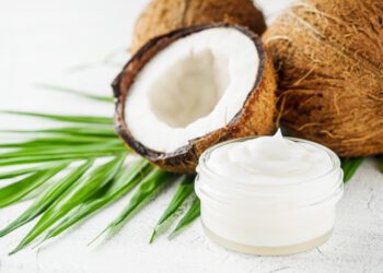 fresh natural coconut cream on a white background.