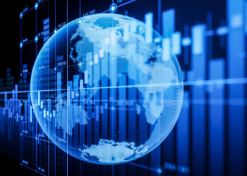 Statistical graph and virtual Earth with finance concept, 3d rendering. 3D illustration.