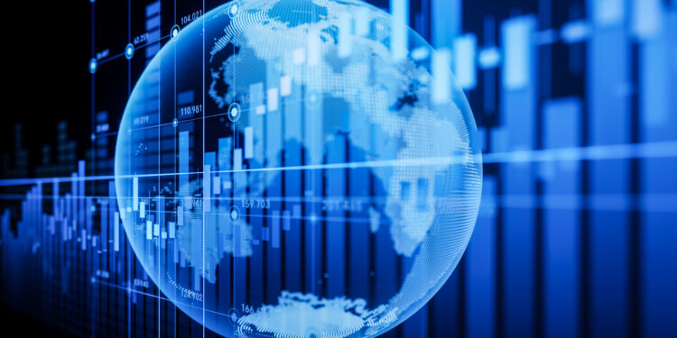 Statistical graph and virtual Earth with finance concept, 3d rendering. 3D illustration.