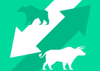 flat bullish vs bearish upward downward market trend background vector