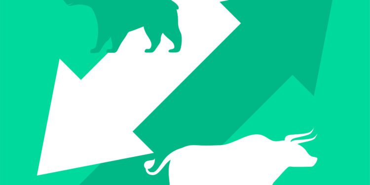 flat bullish vs bearish upward downward market trend background vector