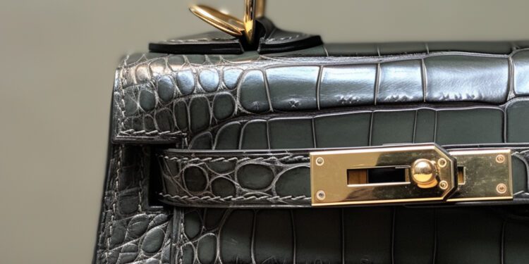 a close up of a green purse with a gold clasp. generative ai.