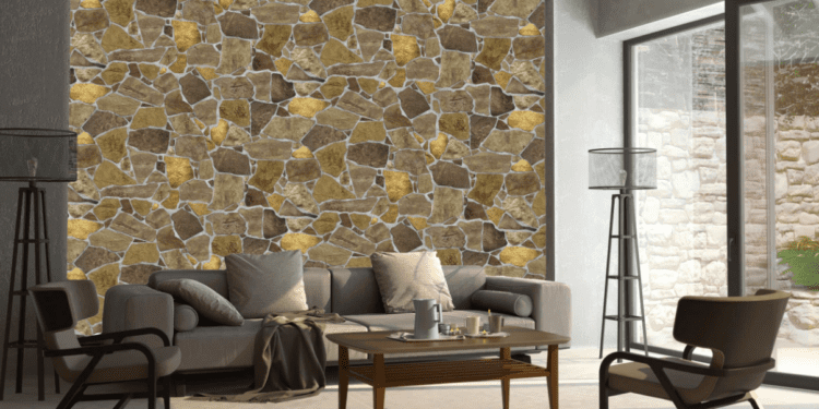 Faux brick wall panels in the living room.