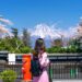 Tourist looking at Fuji mountain and cherry blossom in spring, Fujinomiya in Japan.