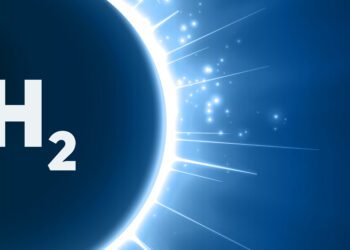 H2 hydrogen symbol over a blast of energy. Green hydrogen energy concept