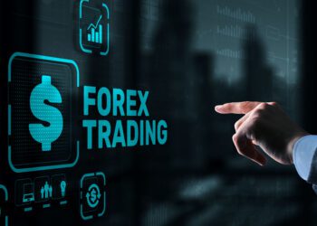 Inscription Forex Trading on Virtual Screen. Business Stock market concept.