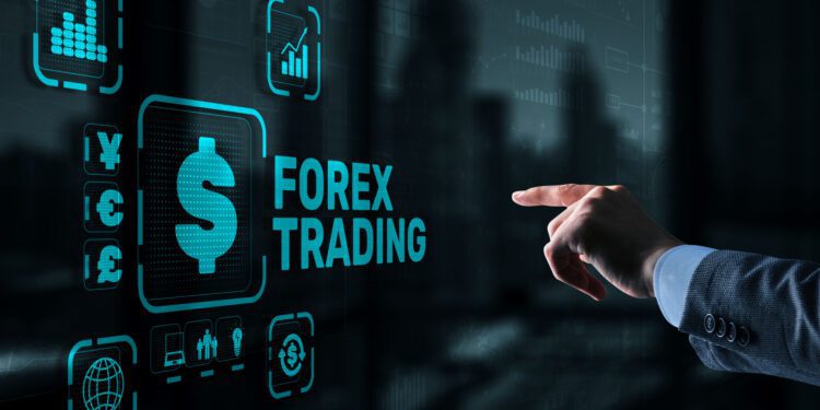 Inscription Forex Trading on Virtual Screen. Business Stock market concept.