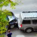 automobile crash accident on street, damaged cars after collision in city