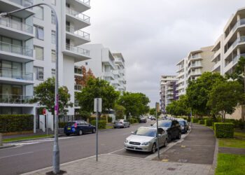 Apartment buildings at Rhodes in Sydney, Australia. Apartment blocks in the modern suburb of Rhodes in Sydney, Australia.