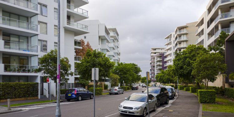 Apartment buildings at Rhodes in Sydney, Australia. Apartment blocks in the modern suburb of Rhodes in Sydney, Australia.
