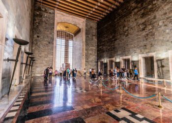 ANKARA, TURKEY - SEPTEMBER 20, 2022: Interior of the Mausoleum of Mustafa Kemal Ataturk (Anitkabir) in Ankara, Turkey