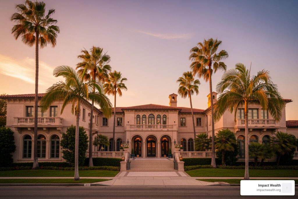 Beverly Hills estates luxury mansion 90210 at sunset