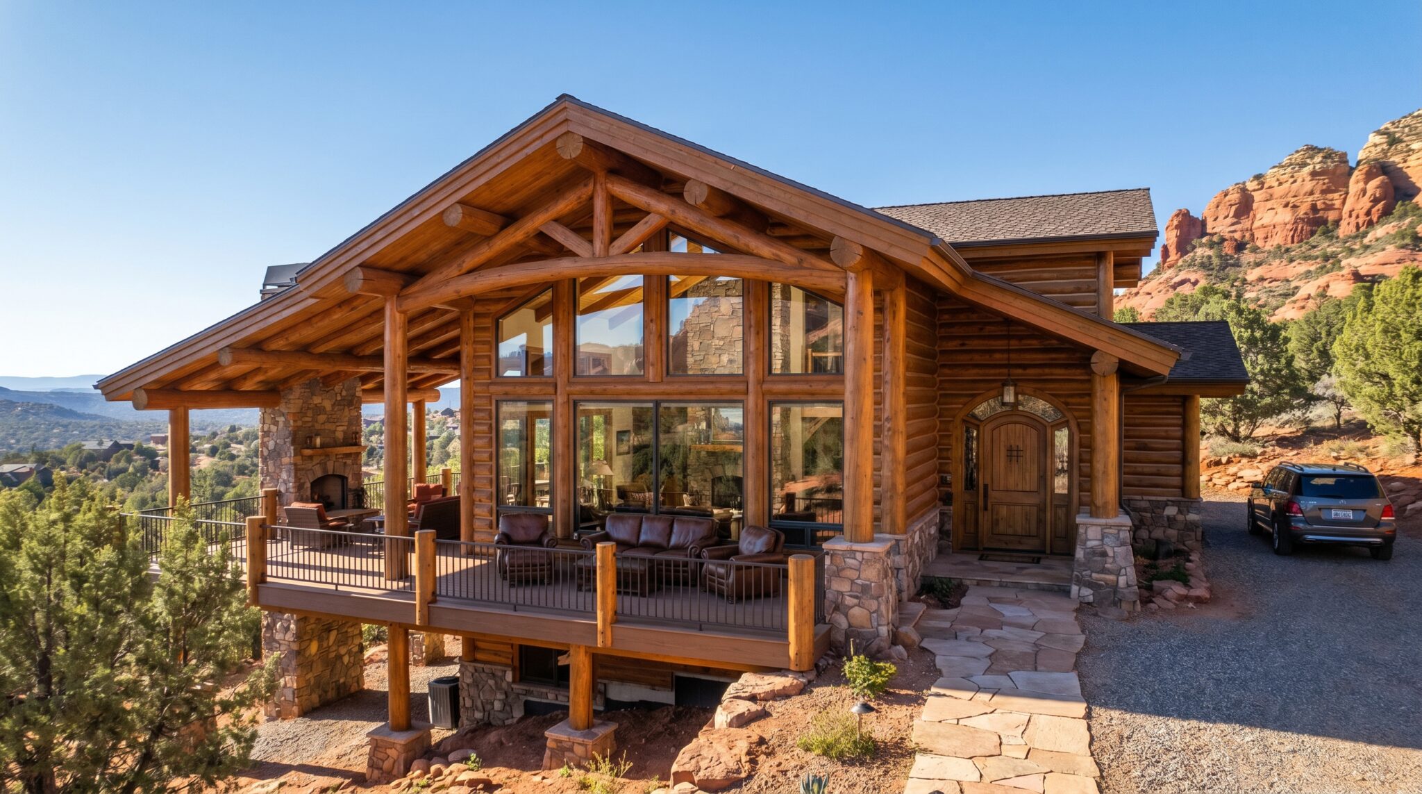 Sedona single-level twin-suite timber home plan by PrecisionCraft screenshot