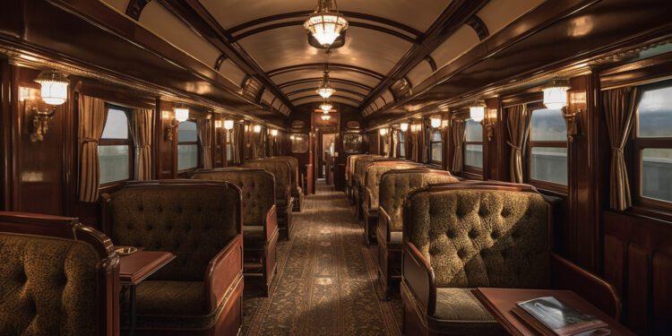 Luxury passenger ship elegant wood interior generated by artificial intelligence