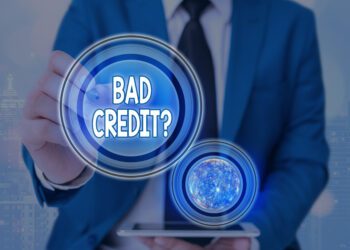 Text sign showing Bad Credit Question. Business photo text a bad credit score due to nonpayment of loans Futuristic icons solar system. Elements of this image furnished by NASA