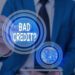 Text sign showing Bad Credit Question. Business photo text a bad credit score due to nonpayment of loans Futuristic icons solar system. Elements of this image furnished by NASA