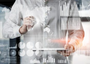 Global finance analysis and big data research concept . Futuristic screen showing large statistic information for business and marketing decision making .