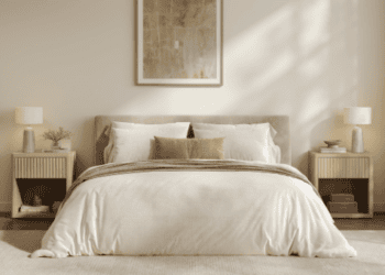 The bed is the focal point, but the piece beside it decides whether the corner reads as intentional — or unfinished.