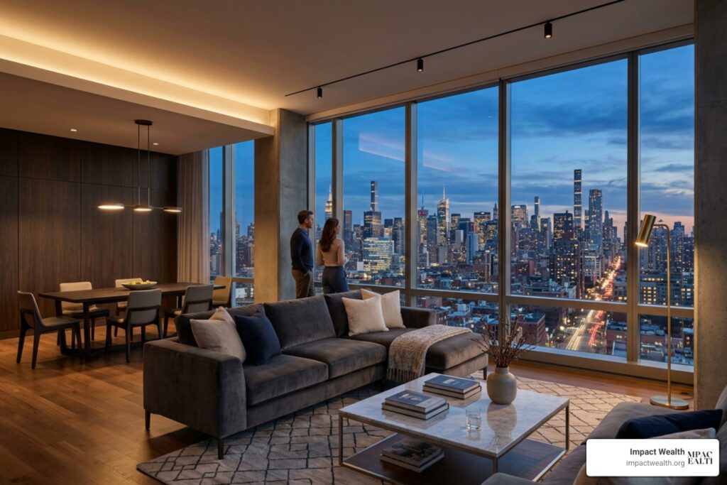 Luxury city homes modern penthouse overlooking city skyline