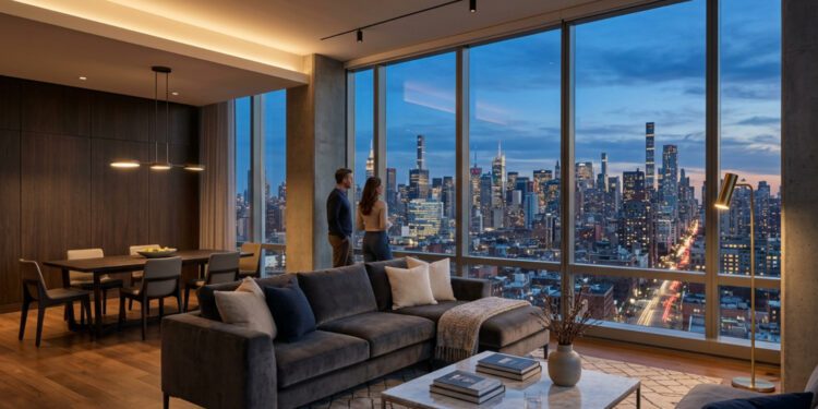 Luxury city homes modern penthouse overlooking city skyline
