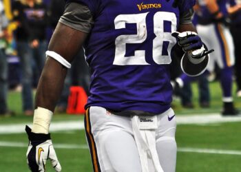 Adrian Peterson playing for the Minnesota Vikings in 2013