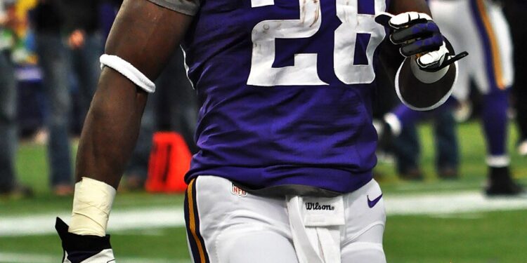 Adrian Peterson playing for the Minnesota Vikings in 2013