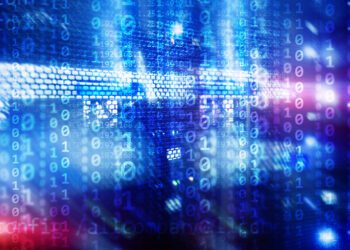 Binary code matrix digital internet technology concept on server room background