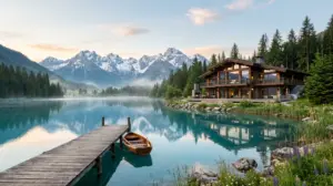 Luxury lodge beside a mountain lake in New Zealand