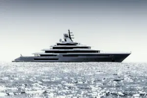 Oceanco's 111-metre superyacht Leviathan at sea.